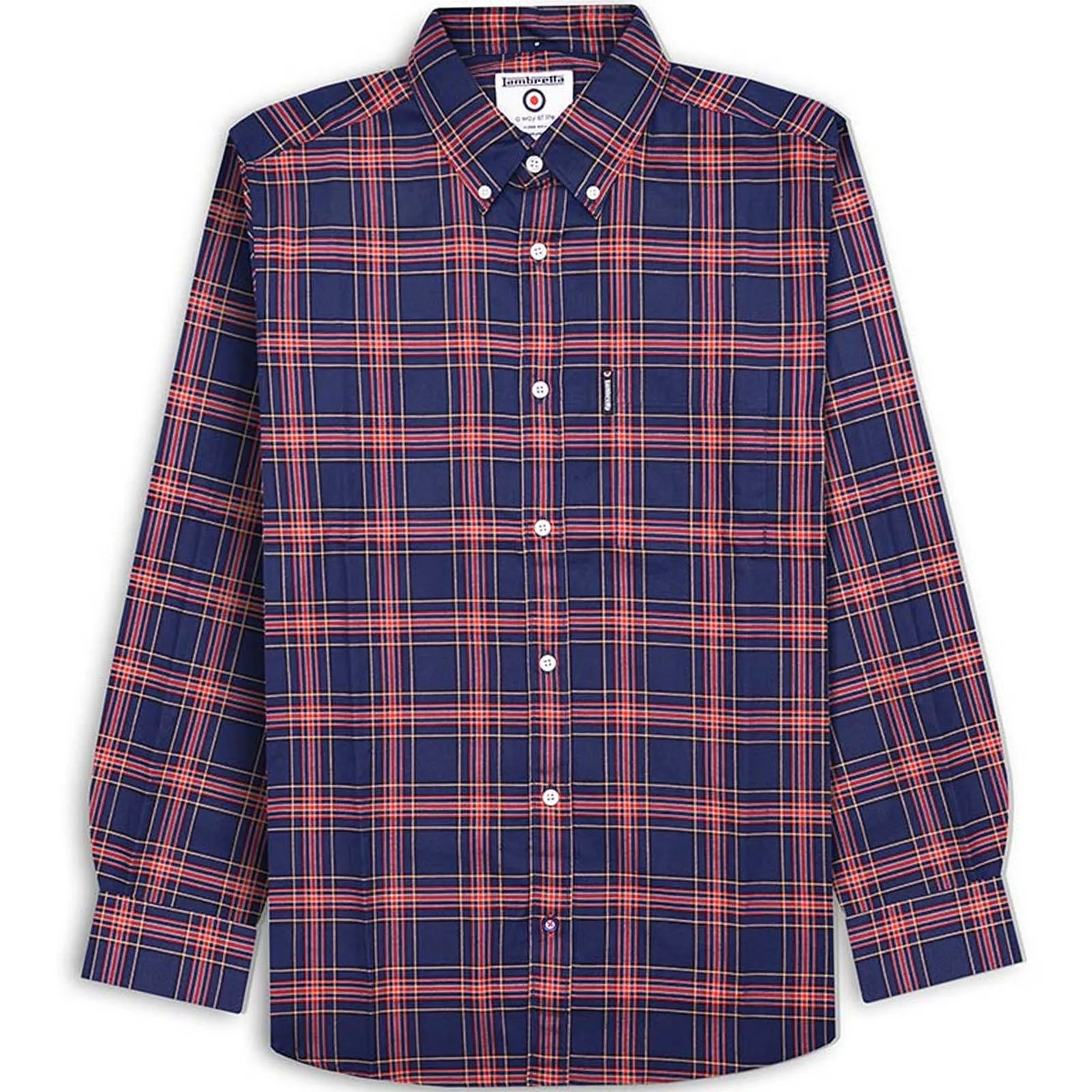 Lambretta Mens Long Sleeve Checked Checkered Smart Shirt - Navy/Red