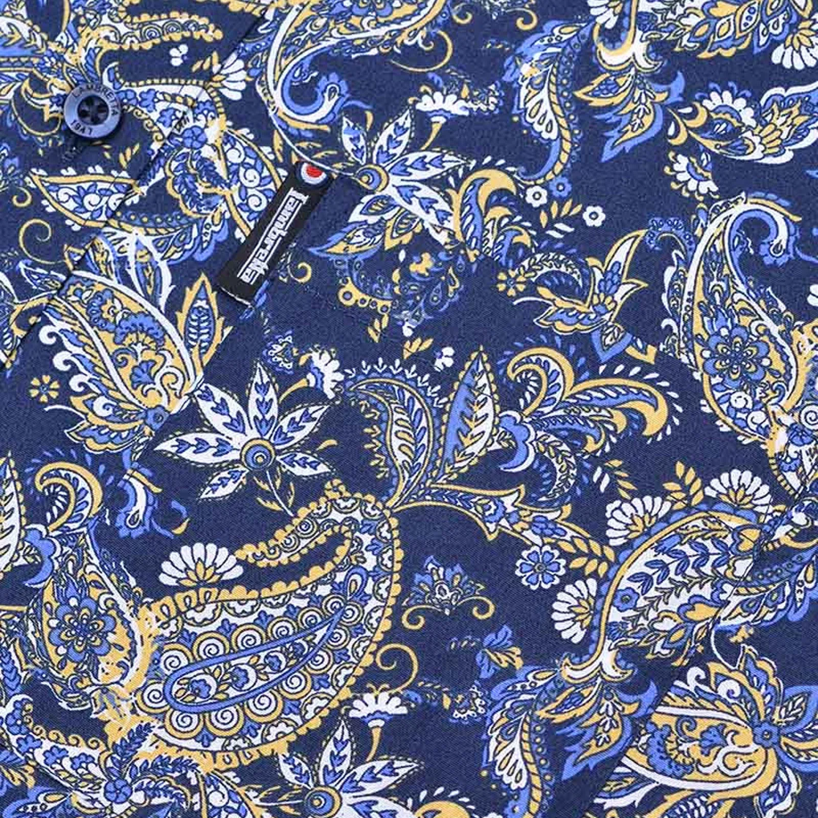 Lambretta Mens Mod Paisley Short Sleeve Button Down Shirt - Navy