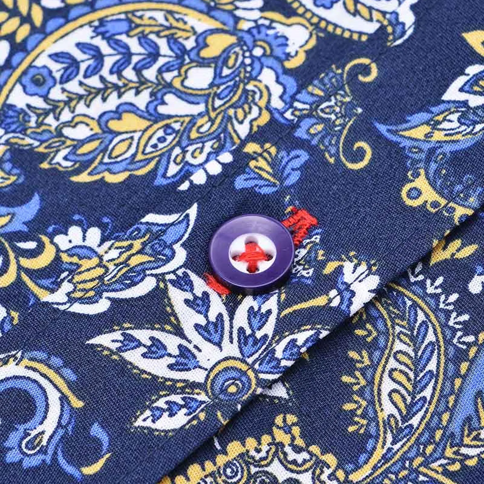 Lambretta Mens Mod Paisley Short Sleeve Button Down Shirt - Navy