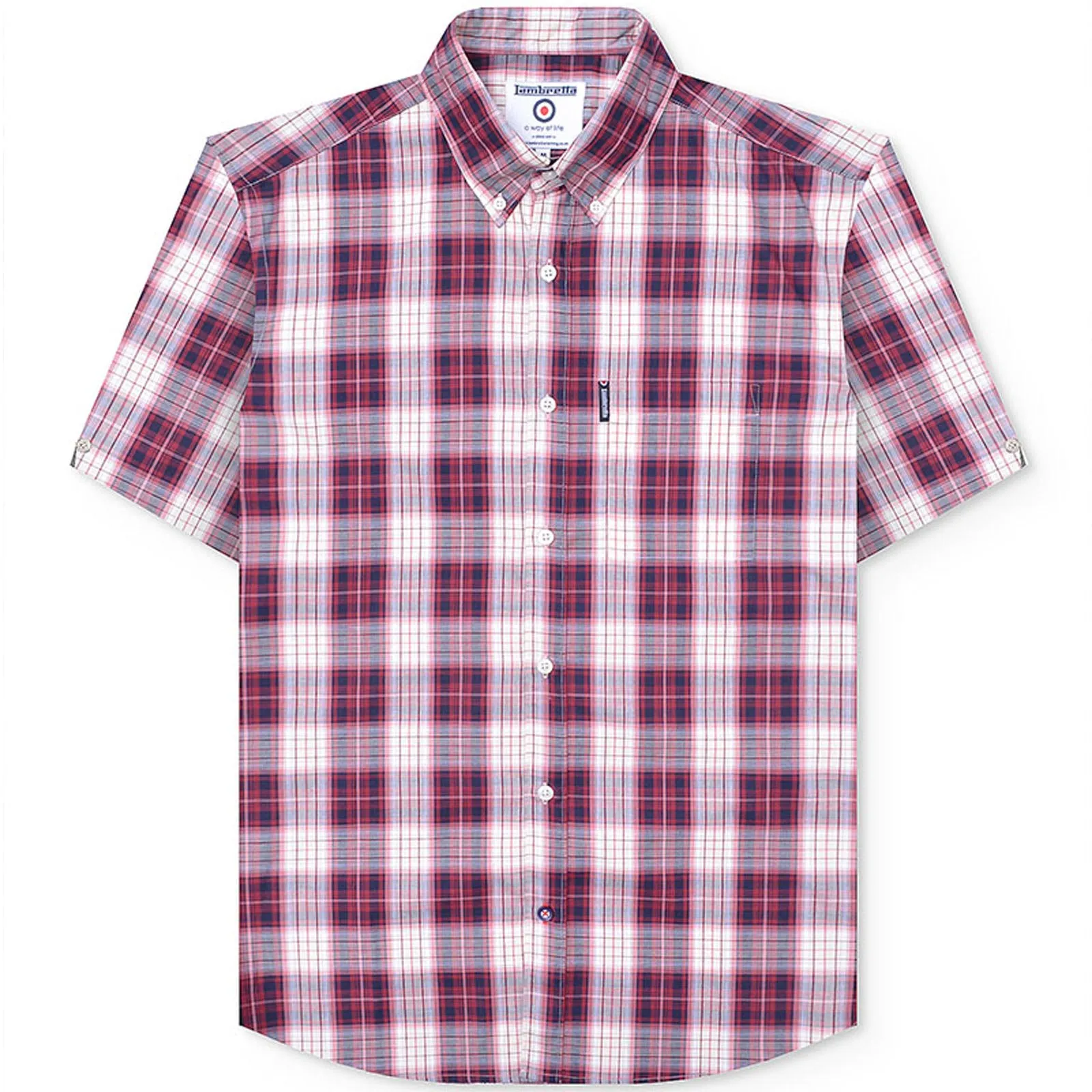 Lambretta Mens Multi Checked Short Sleeve Button Down Shirt - Red