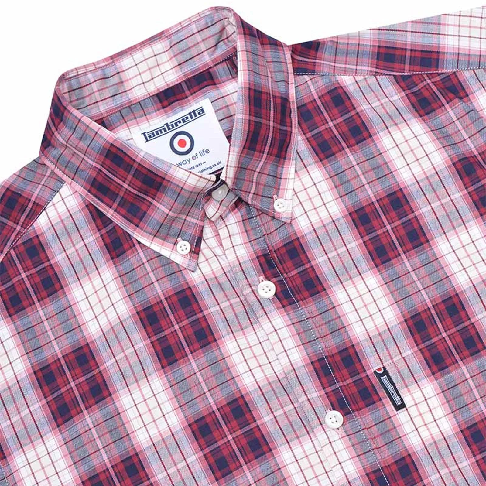 Lambretta Mens Multi Checked Short Sleeve Button Down Shirt - Red