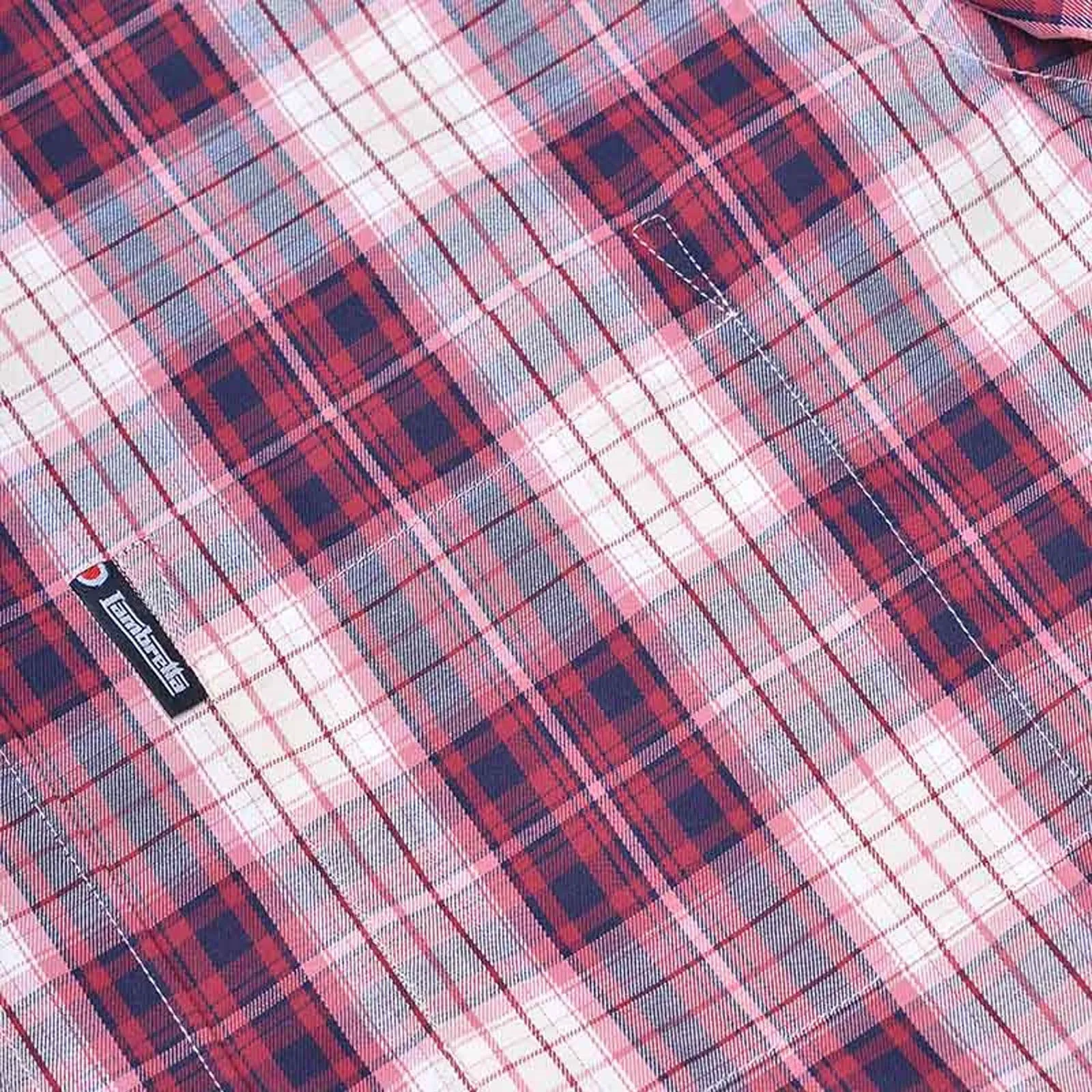 Lambretta Mens Multi Checked Short Sleeve Button Down Shirt - Red