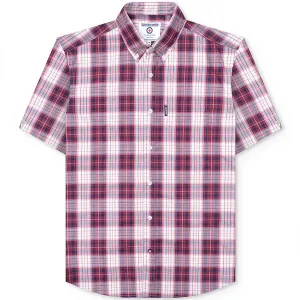 Lambretta Mens Multi Checked Short Sleeve Button Down Shirt - Red