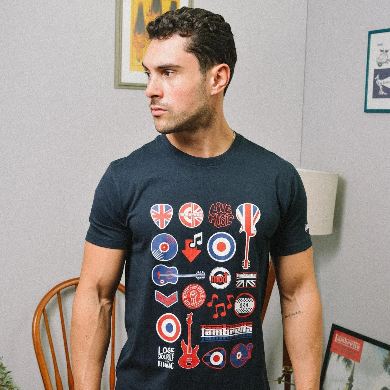 Lambretta Mens Music Icon Short Sleeve Graphic T-Shirt