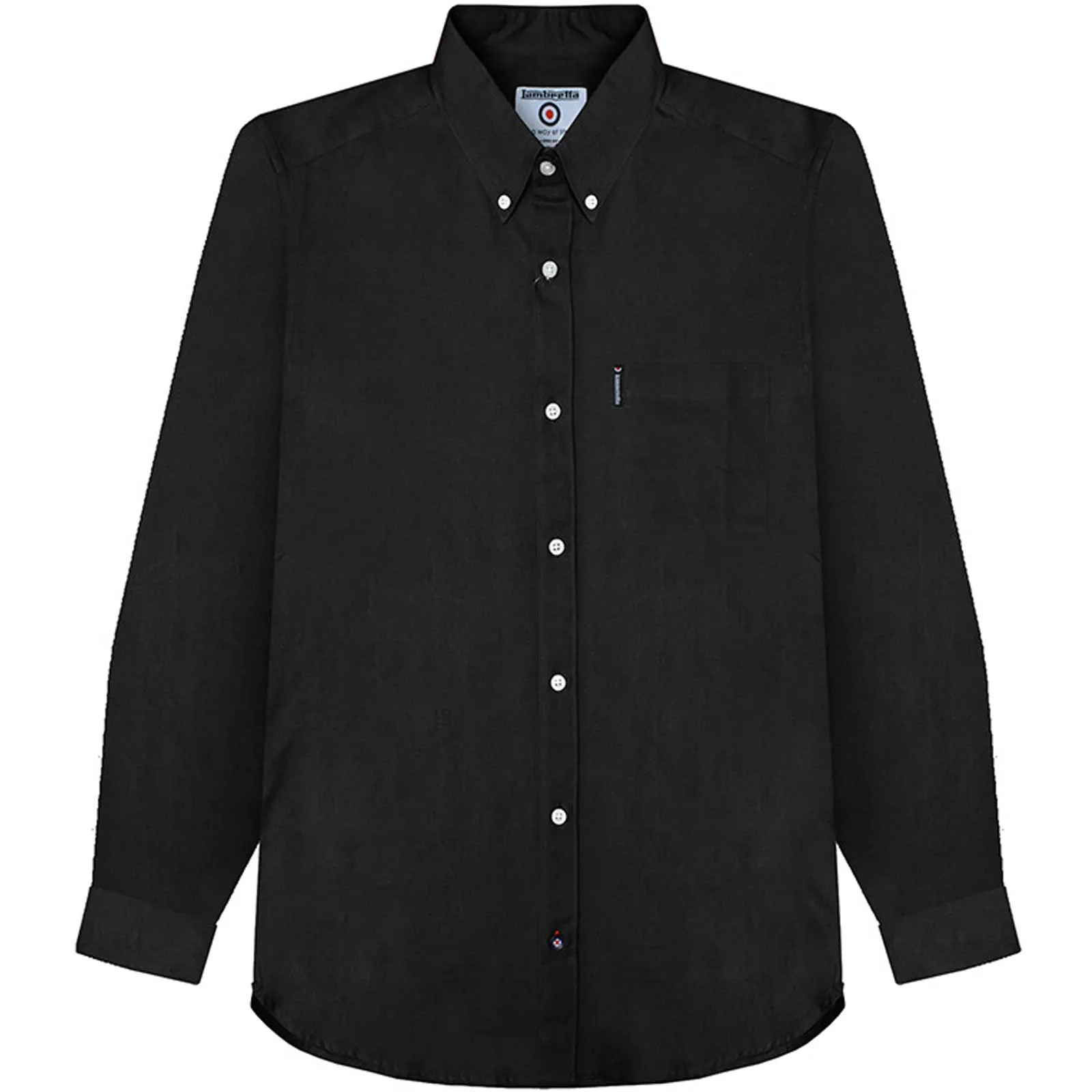 Lambretta Mens Oxford Long Sleeve Button Down Collar Shirt - Black