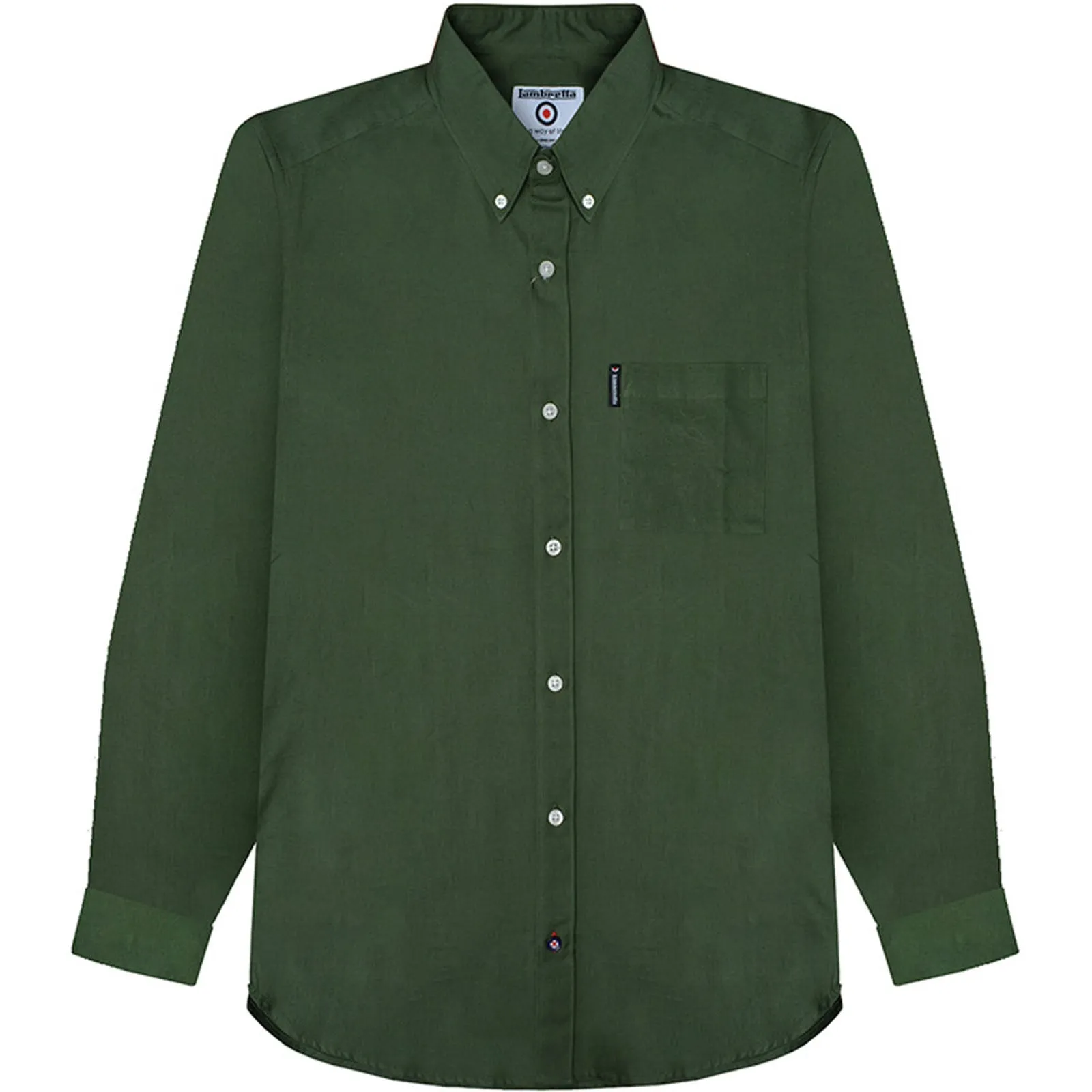 Lambretta Mens Oxford Long Sleeve Button Down Collar Shirt - Forest Green
