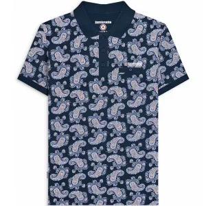 Lambretta Mens Paisley All Over Pattern Short Sleeve Polo Shirt - Navy