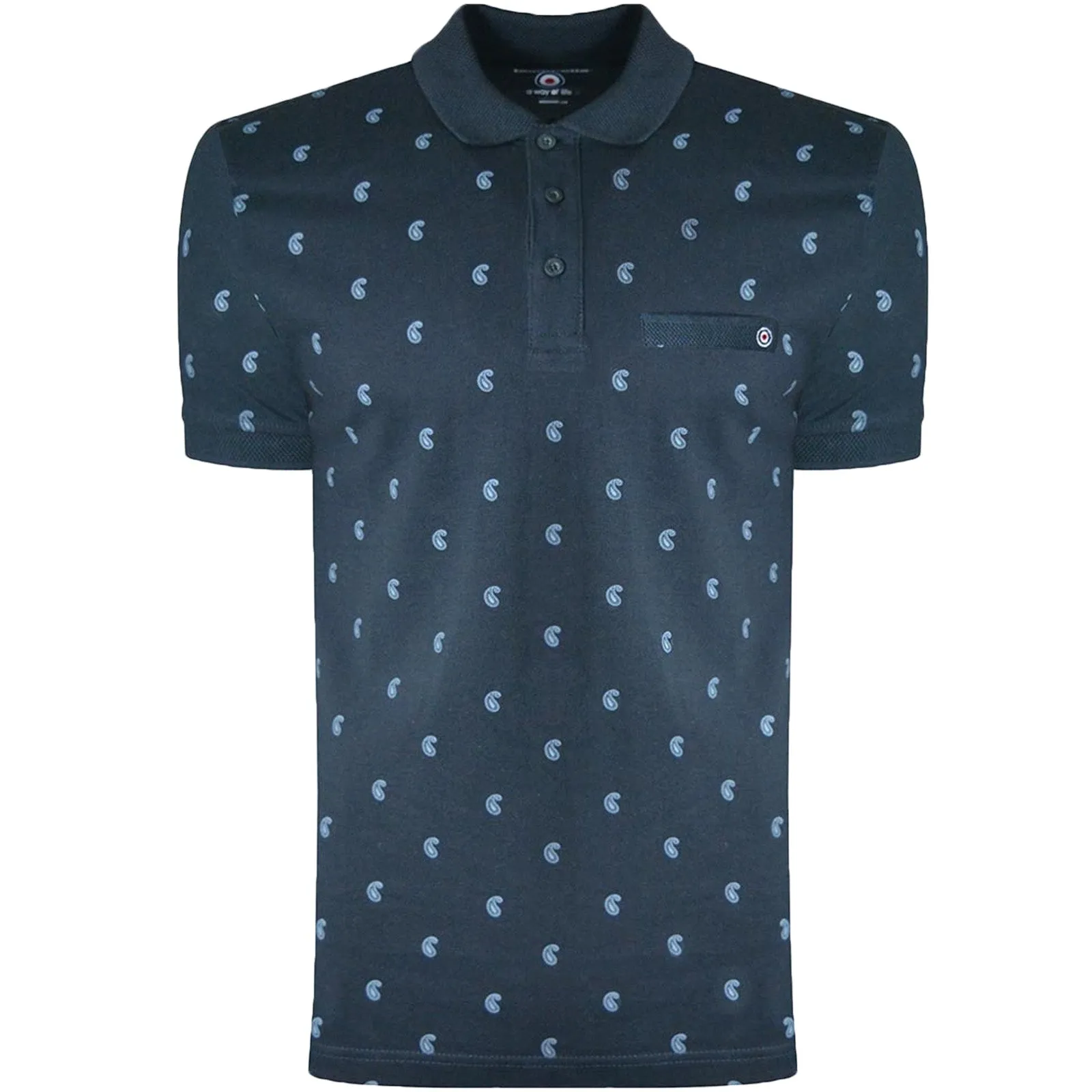 Lambretta Mens Paisley AOP Cotton Polo Shirt - Navy