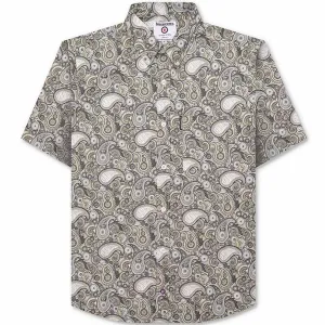 Lambretta Mens Paisley Brand Short Sleeve Button Down Collar Shirt - Desert Sage