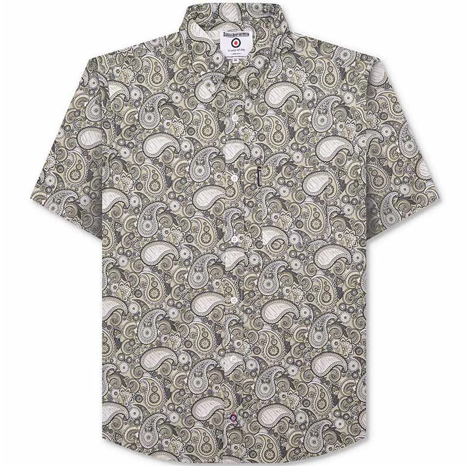 Lambretta Mens Paisley Brand Short Sleeve Button Down Collar Shirt - Desert Sage