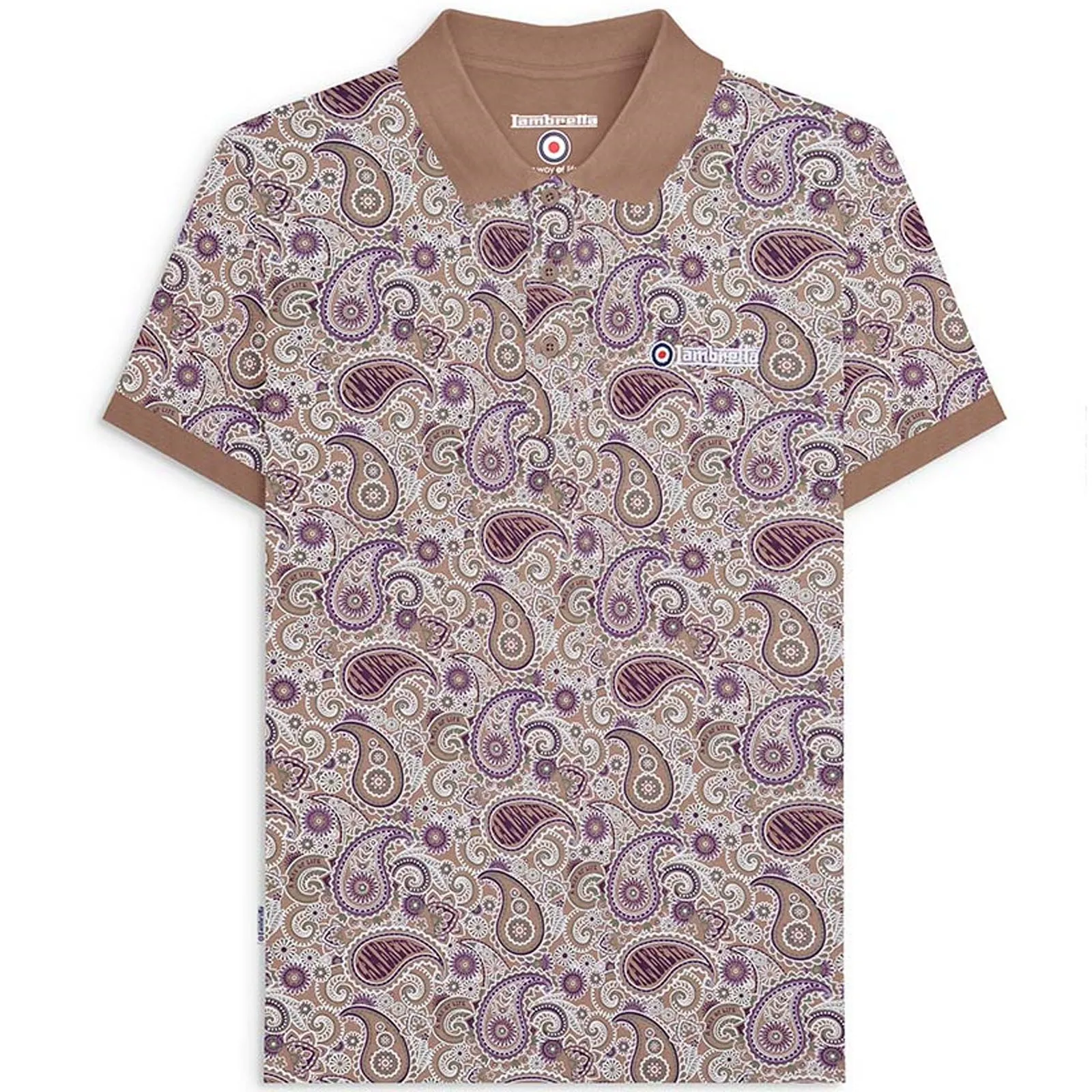 Lambretta Mens Paisley Brand Three Button Retro Polo Shirt Top