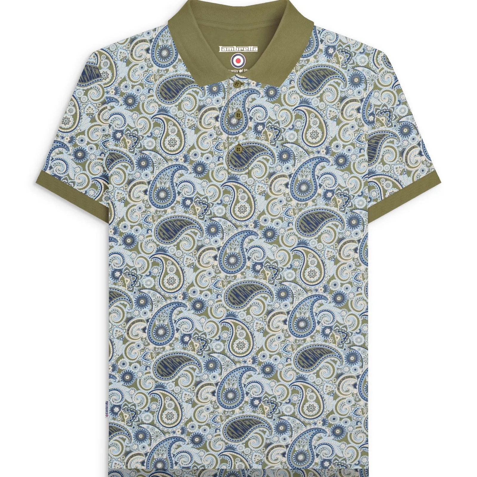 Lambretta Mens Paisley Brand Three Button Retro Polo Shirt Top