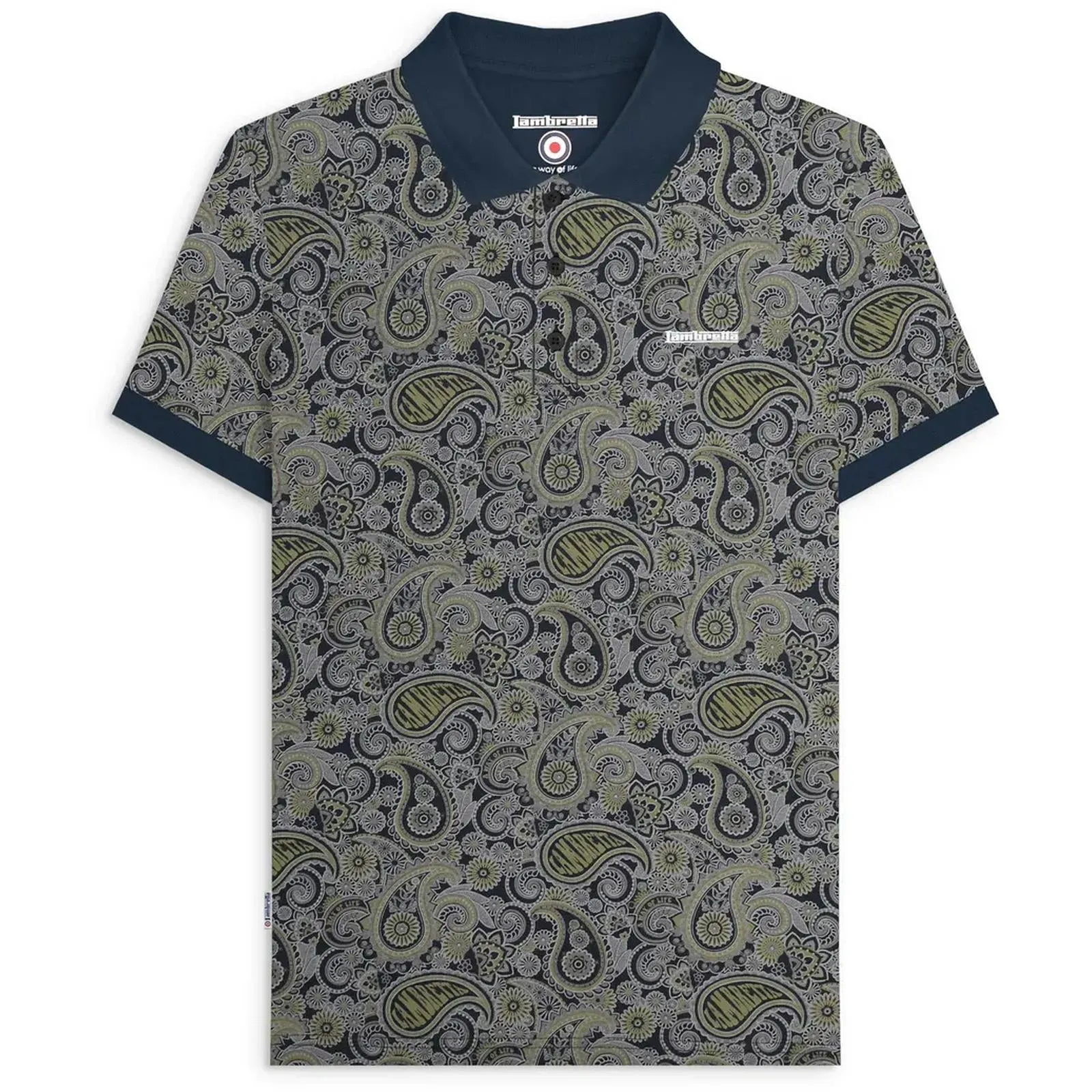 Lambretta Mens Paisley Brand Three Button Retro Polo Shirt Top