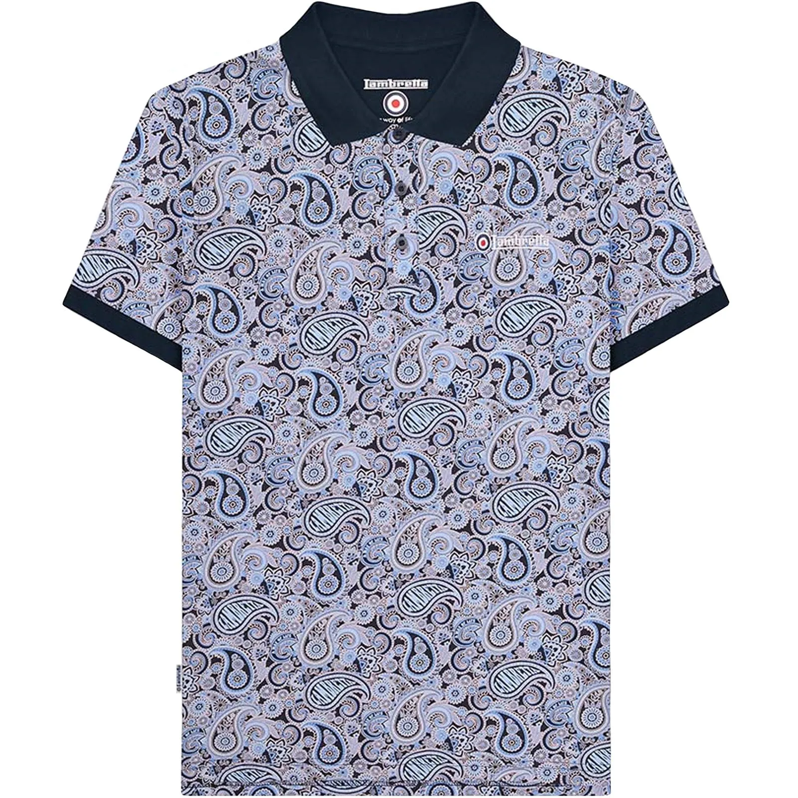 Lambretta Mens Paisley Brand Three Button Retro Polo Shirt Top