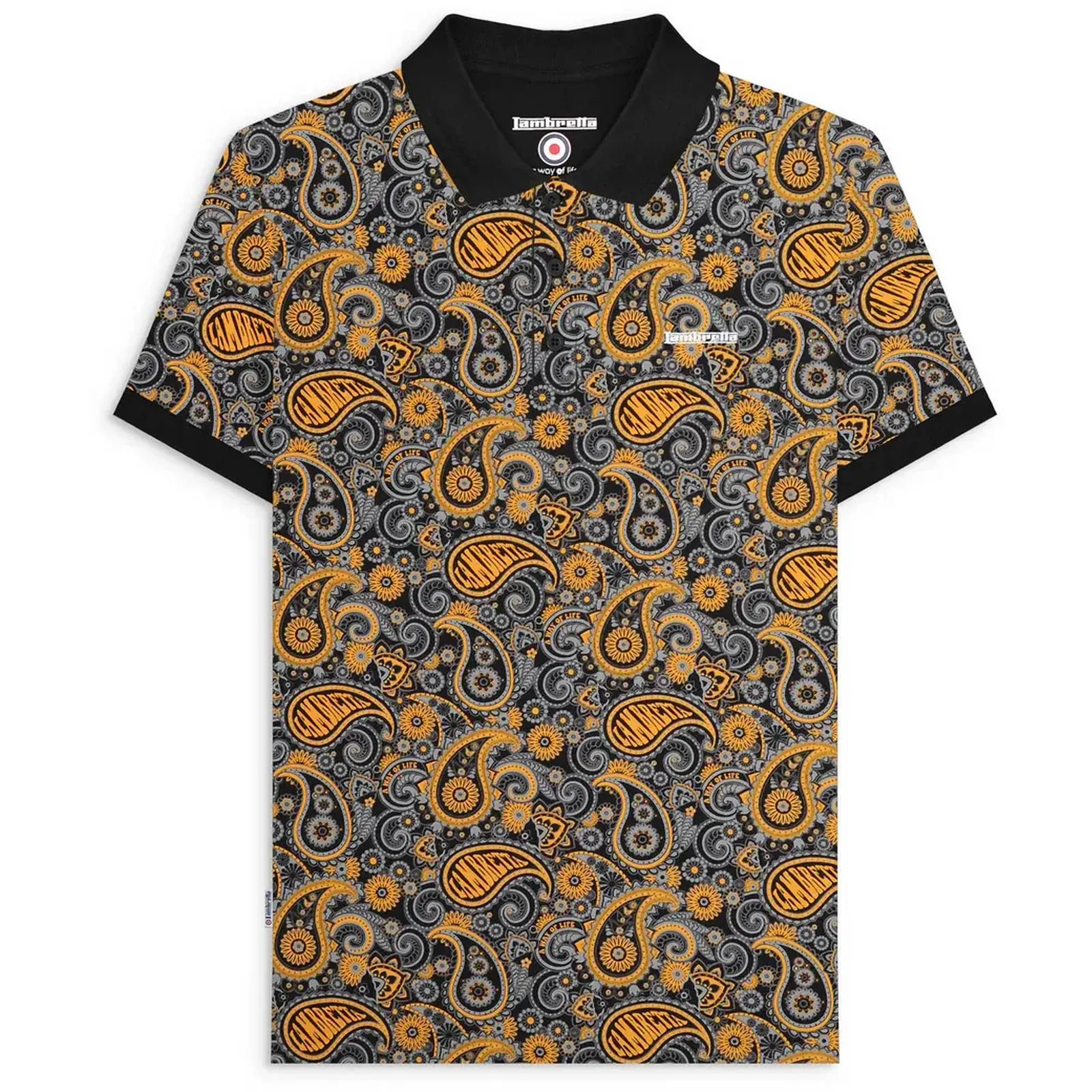 Lambretta Mens Paisley Brand Three Button Retro Polo Shirt Top