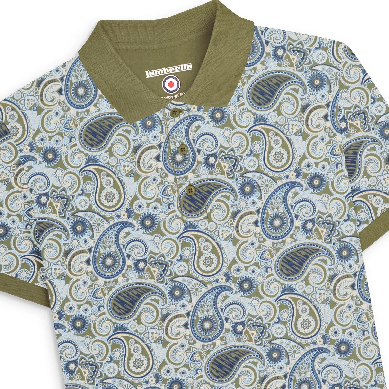 Lambretta Mens Paisley Brand Three Button Retro Polo Shirt Top