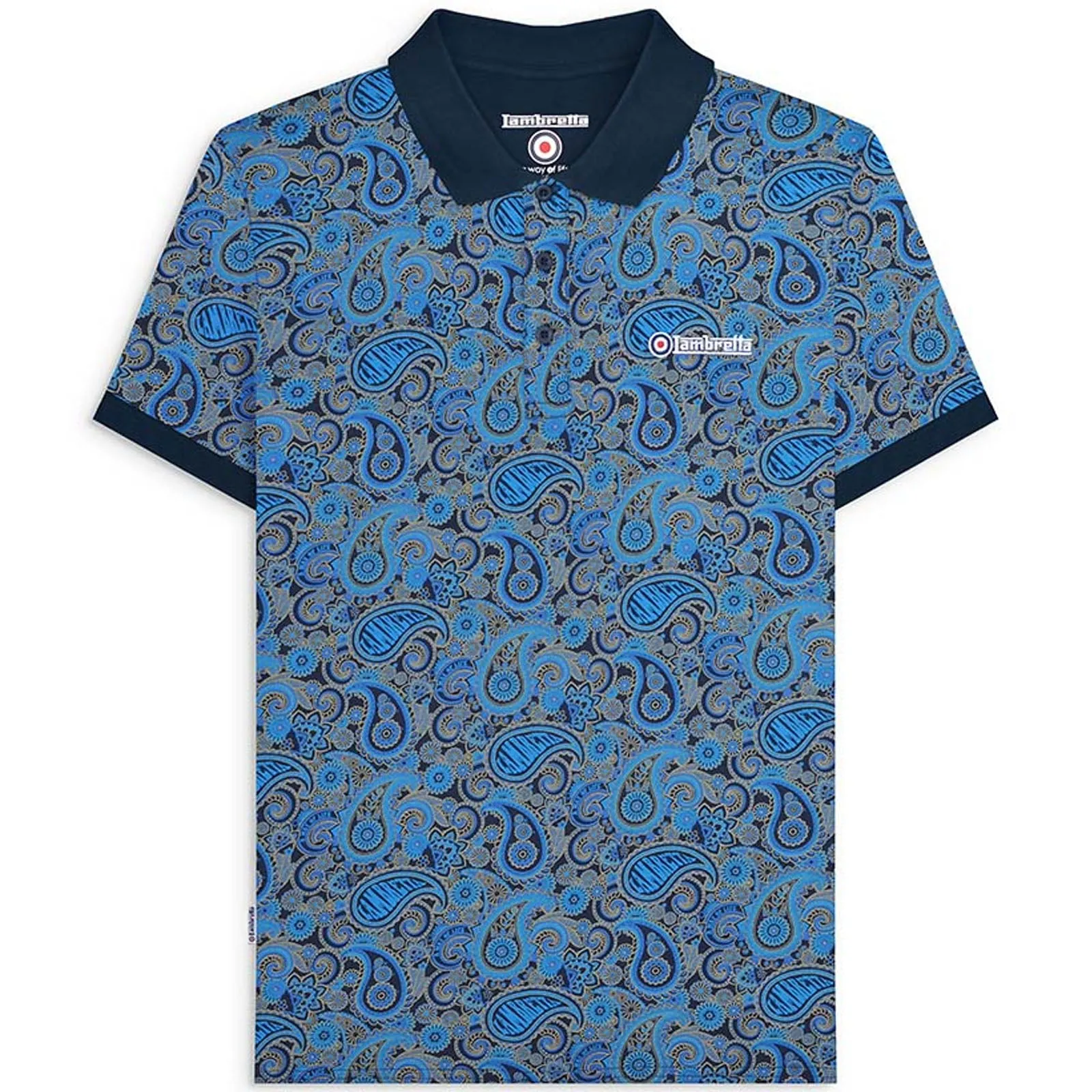 Lambretta Mens Paisley Brand Three Button Retro Polo Shirt Top