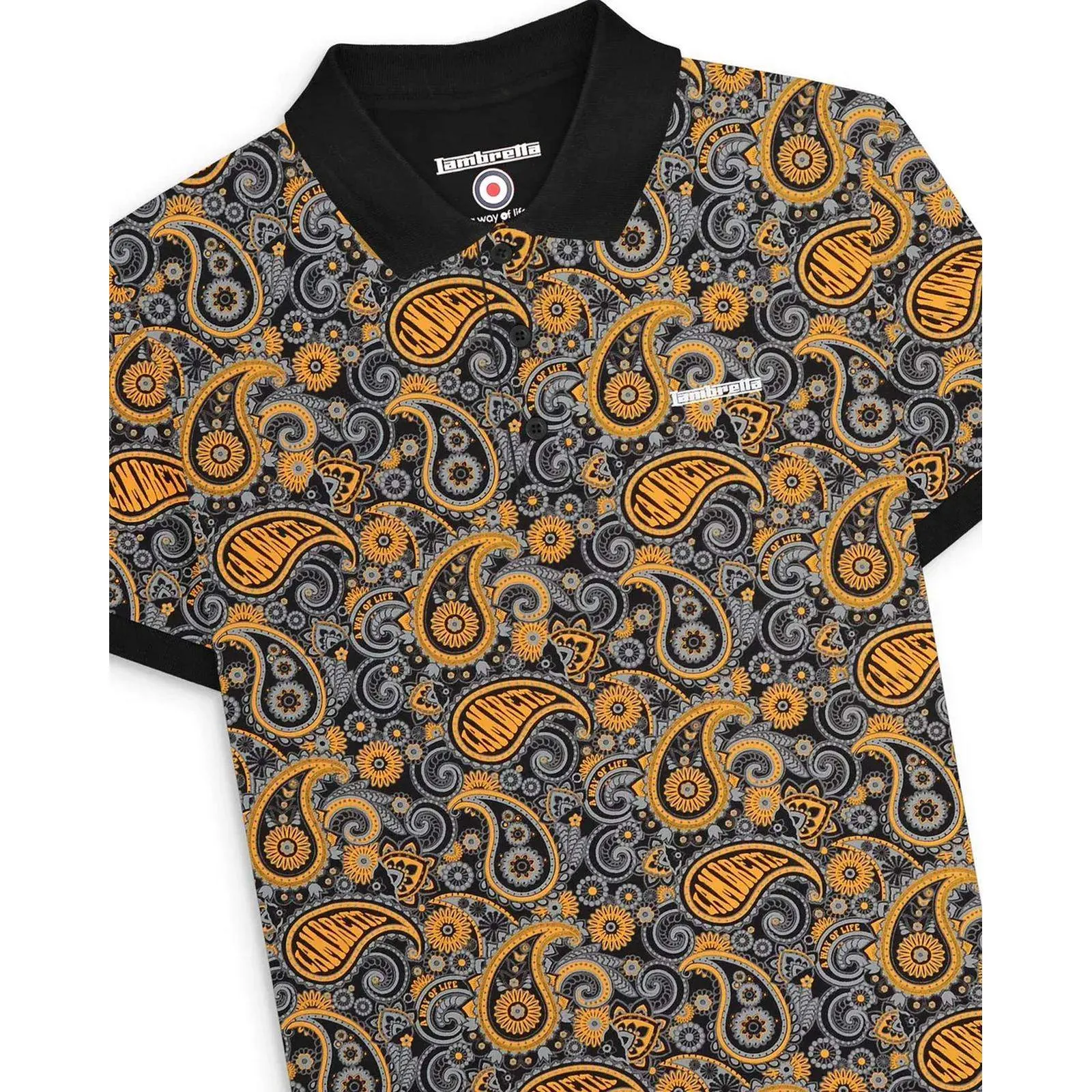 Lambretta Mens Paisley Brand Three Button Retro Polo Shirt Top