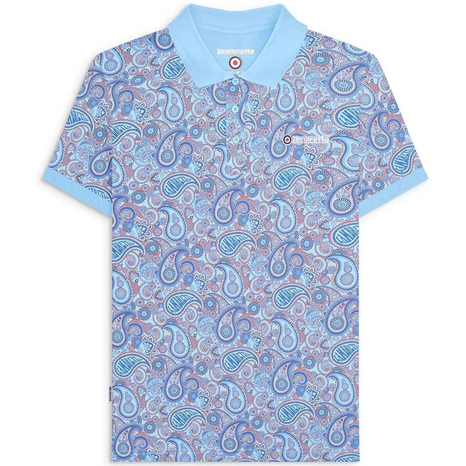 Lambretta Mens Paisley Brand Three Button Retro Polo Shirt Top