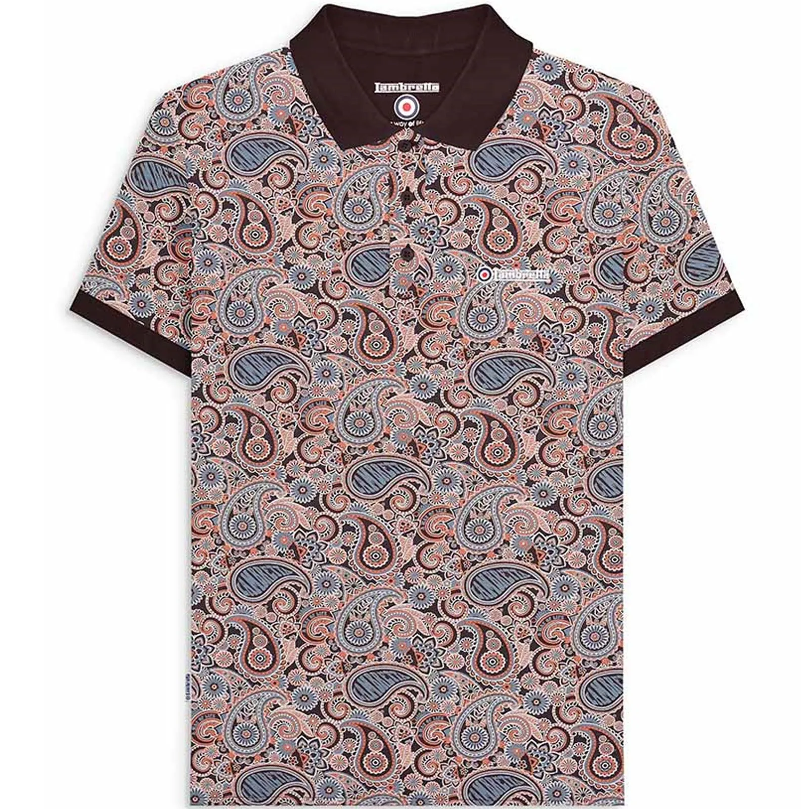 Lambretta Mens Paisley Brand Three Button Retro Polo Shirt Top