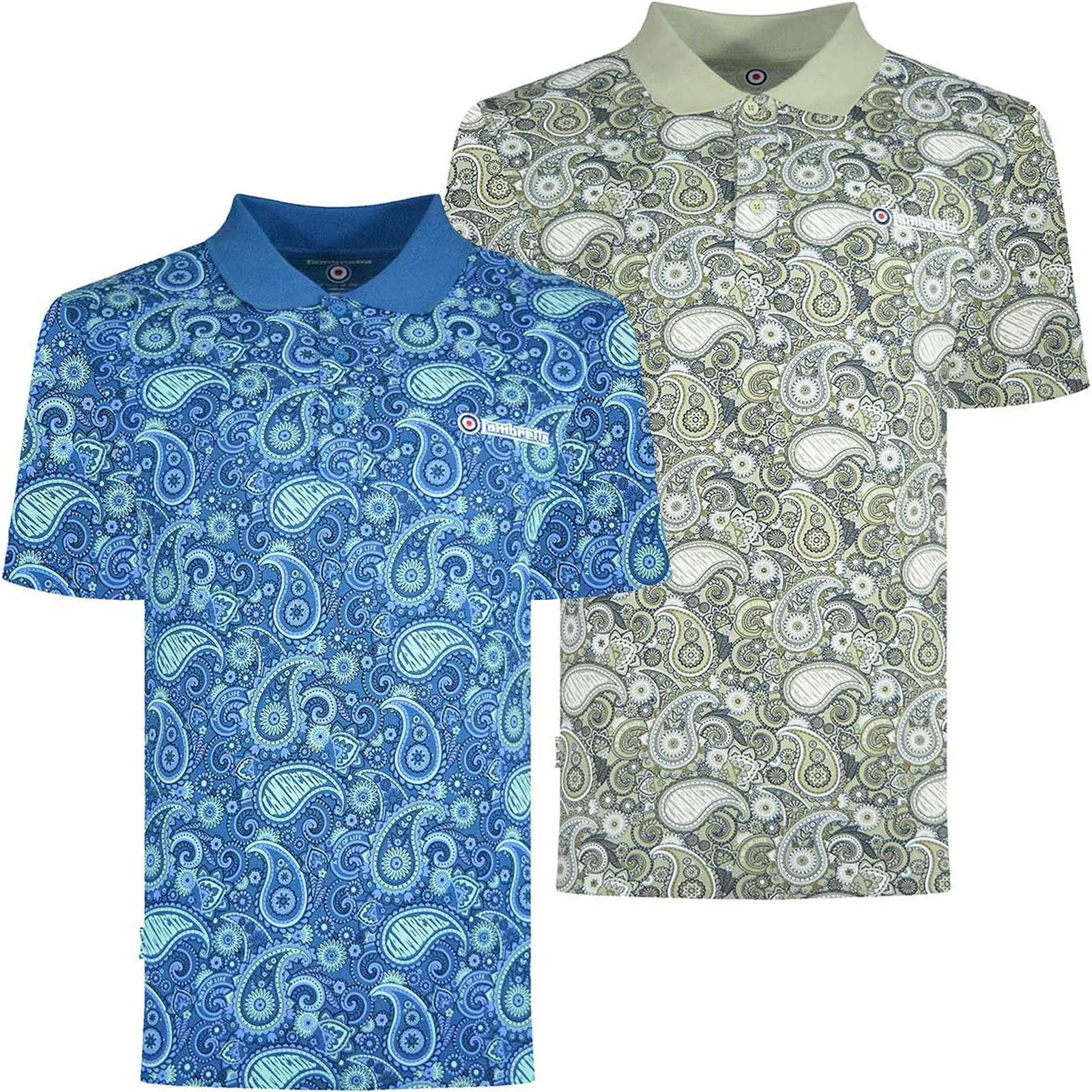 Lambretta Mens Paisley Brand Three Button Retro Polo Shirt Top