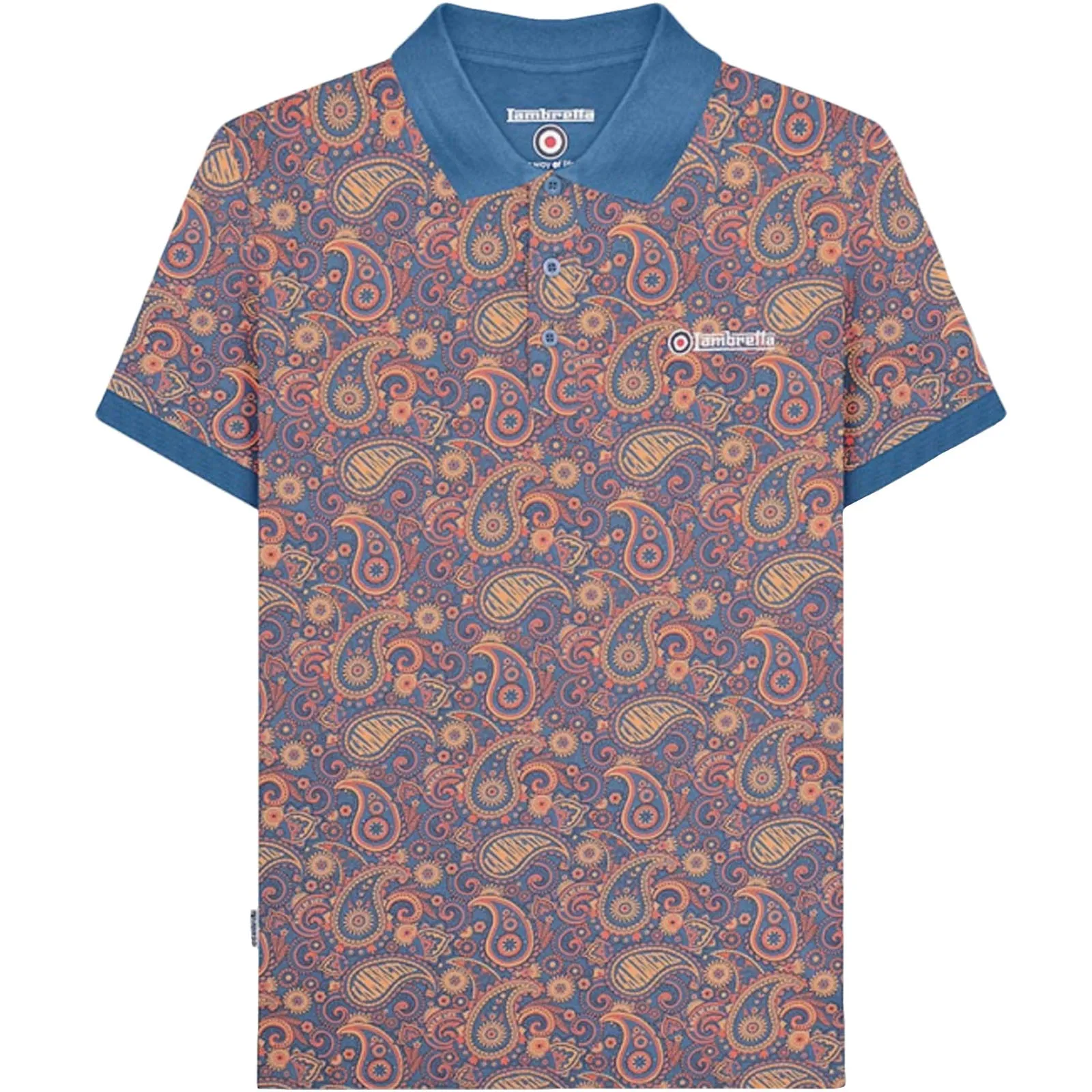 Lambretta Mens Paisley Brand Three Button Retro Polo Shirt Top
