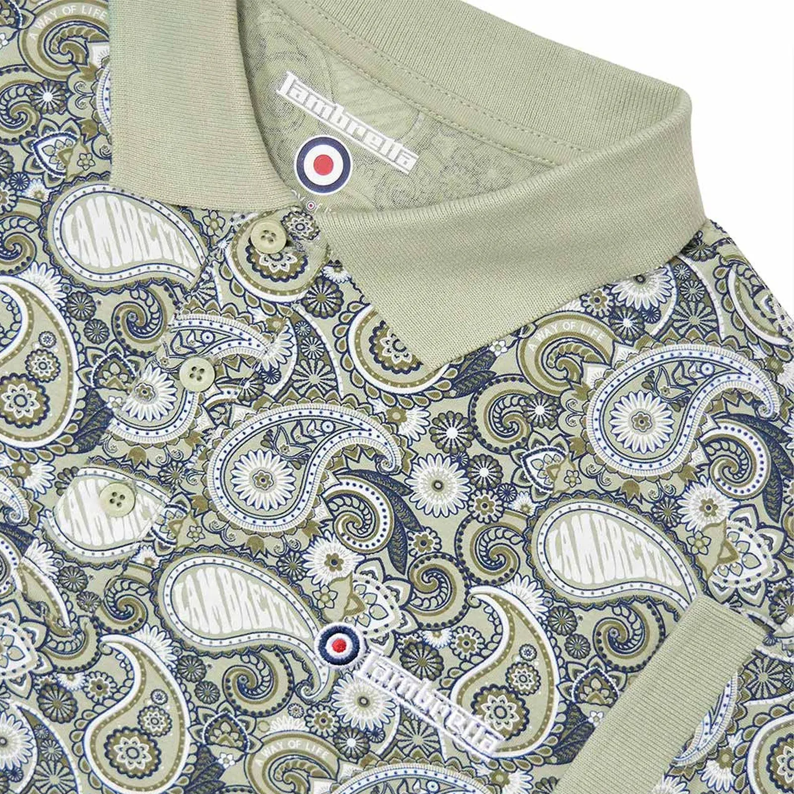 Lambretta Mens Paisley Brand Three Button Retro Polo Shirt Top