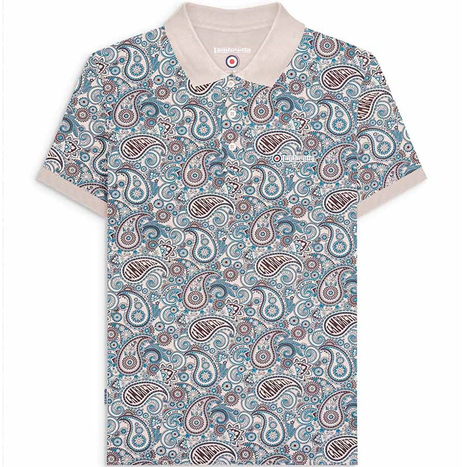 Lambretta Mens Paisley Brand Three Button Retro Polo Shirt Top