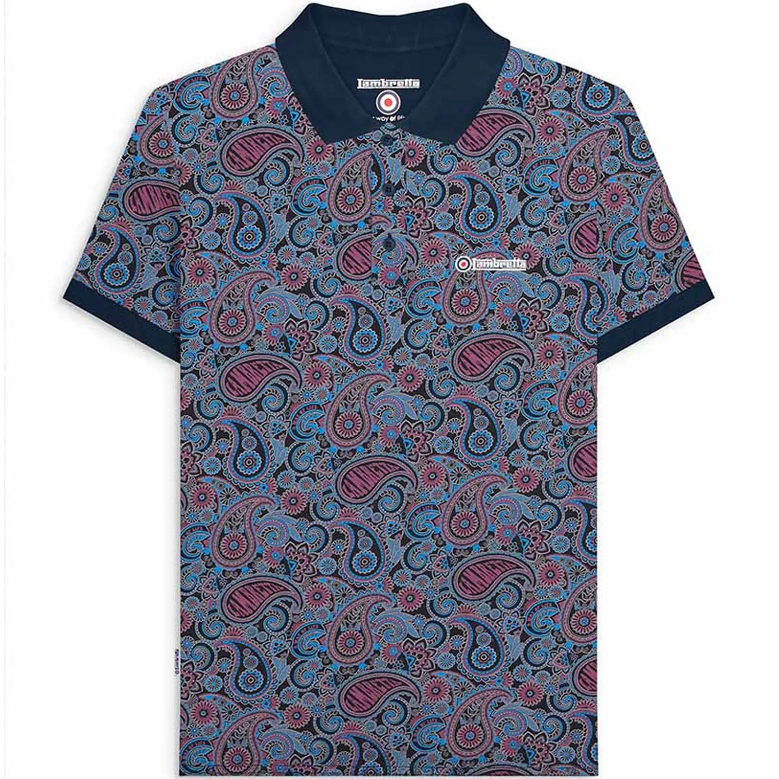 Lambretta Mens Paisley Brand Three Button Retro Polo Shirt Top