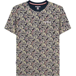 Lambretta Mens Paisley Crew Neck Cotton T-Shirt - Navy