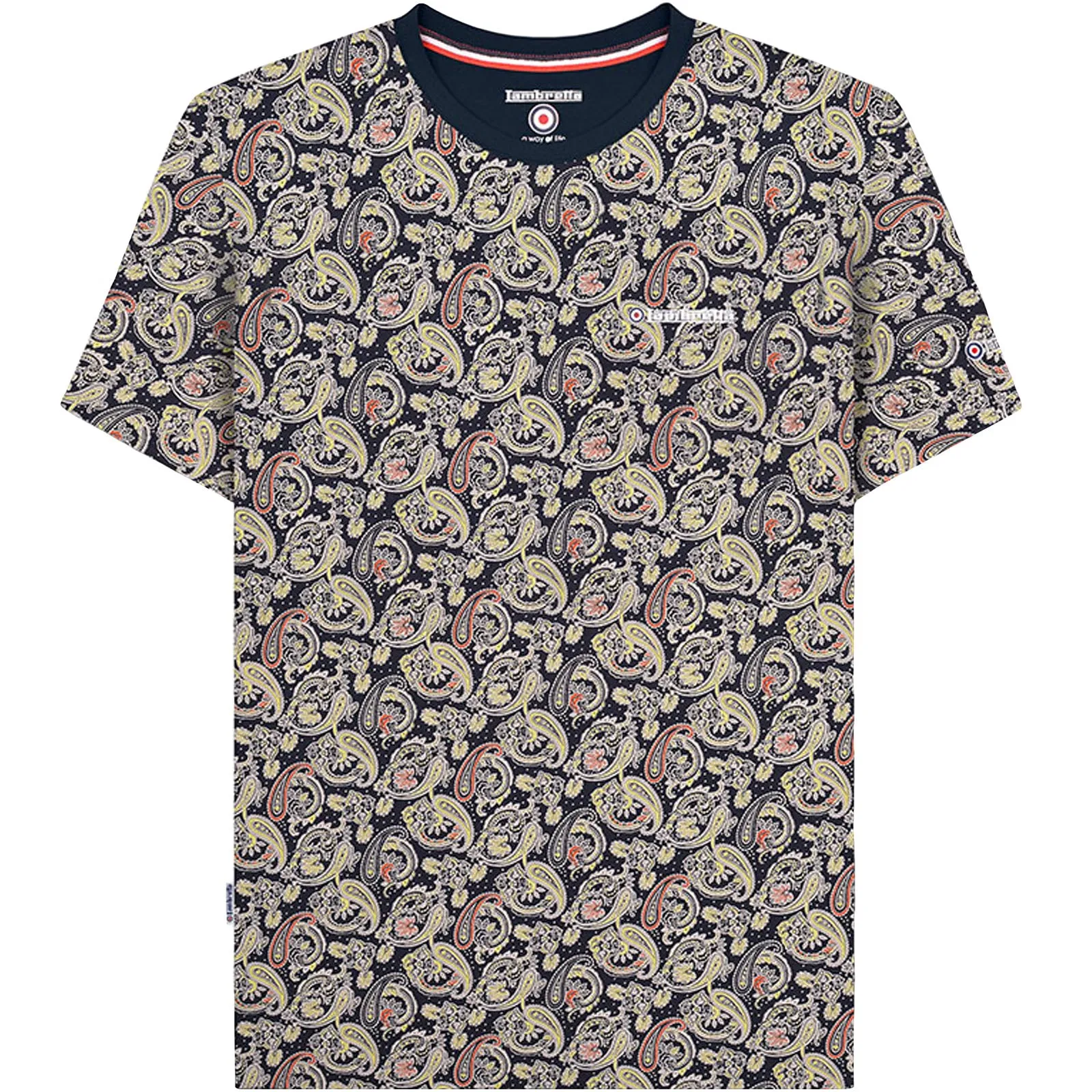 Lambretta Mens Paisley Crew Neck Cotton T-Shirt - Navy