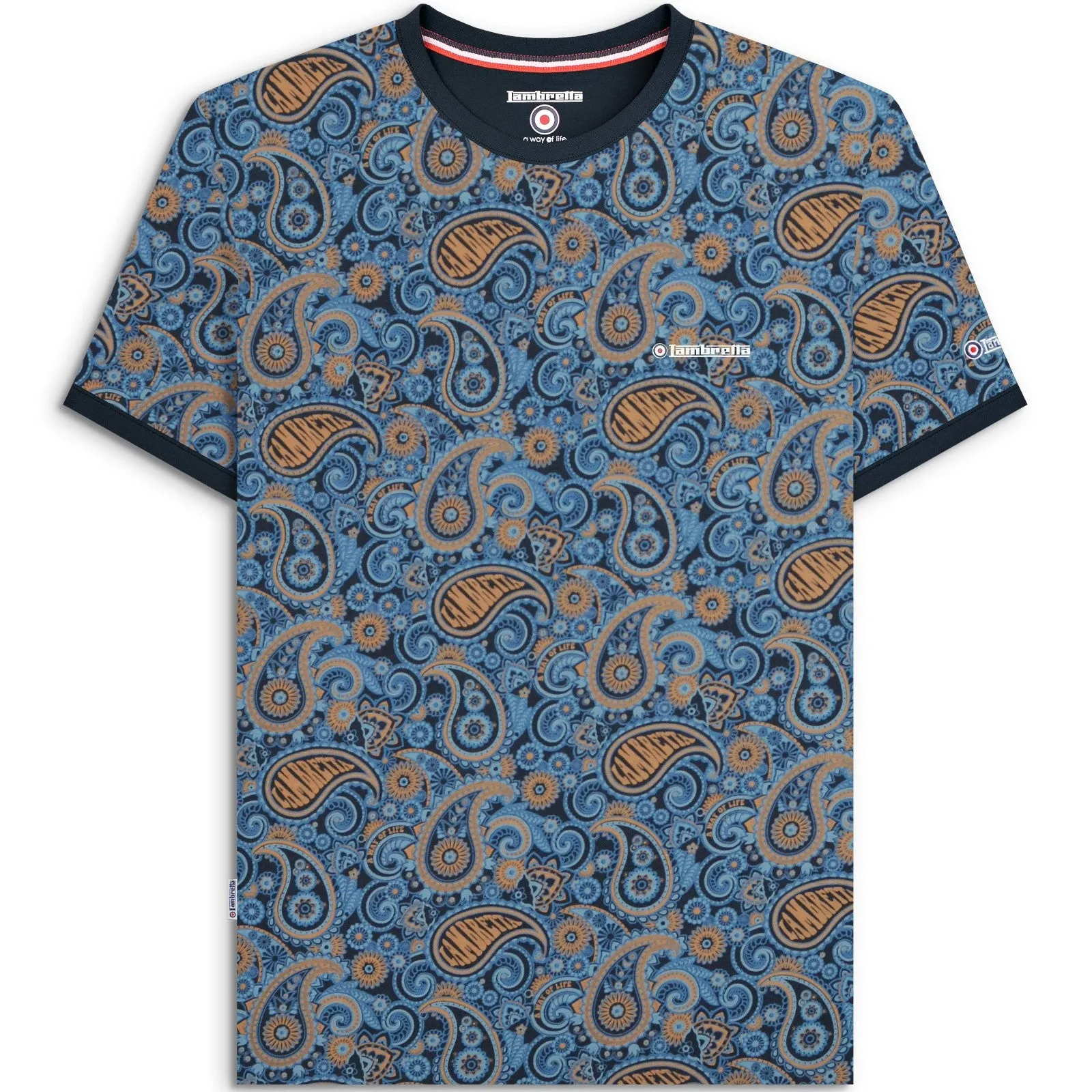Lambretta Mens Paisley Crew Neck Cotton T-Shirt