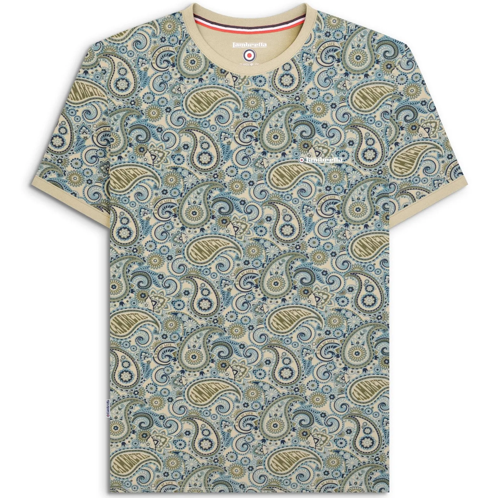 Lambretta Mens Paisley Crew Neck Cotton T-Shirt