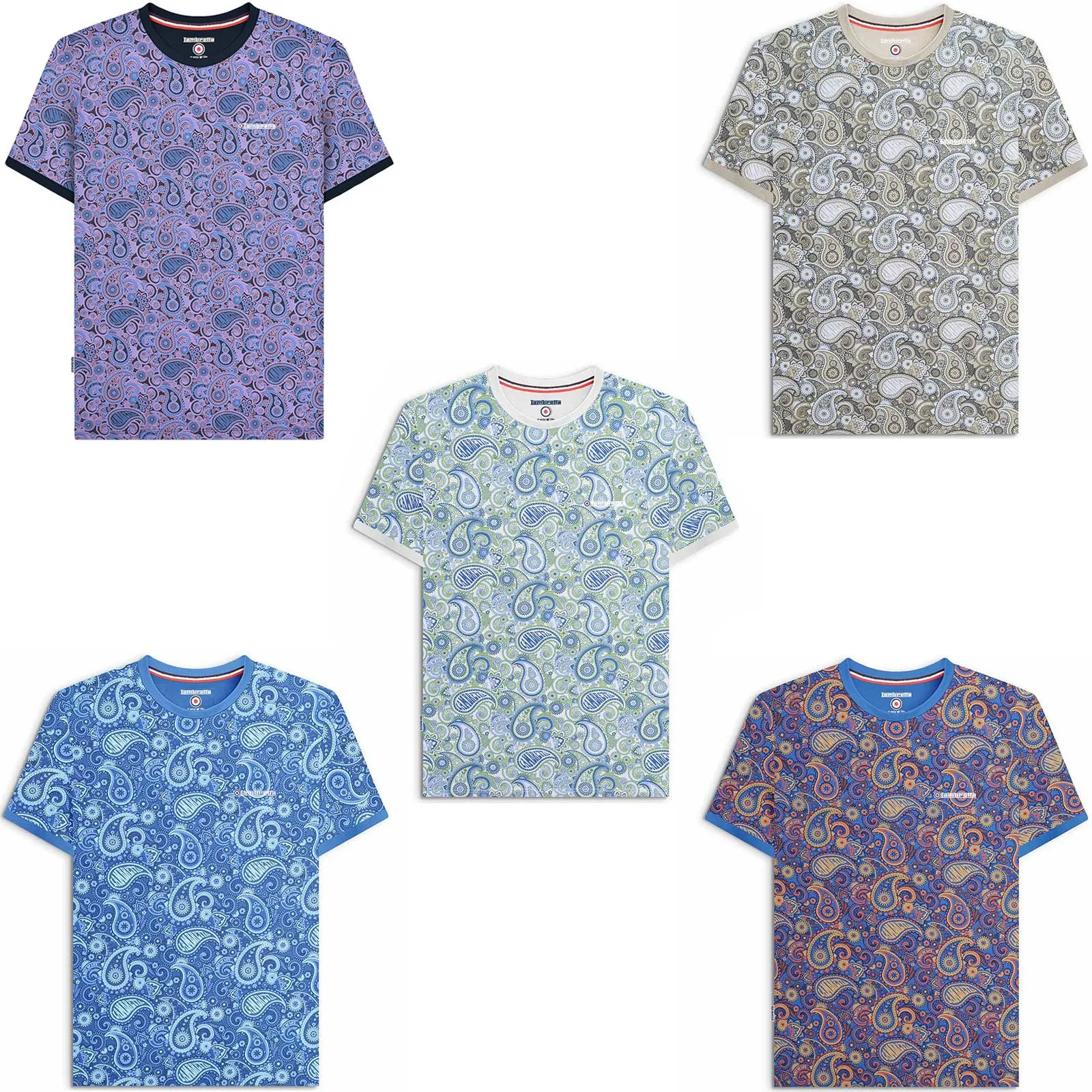 Lambretta Mens Paisley Crew Neck Cotton T-Shirt