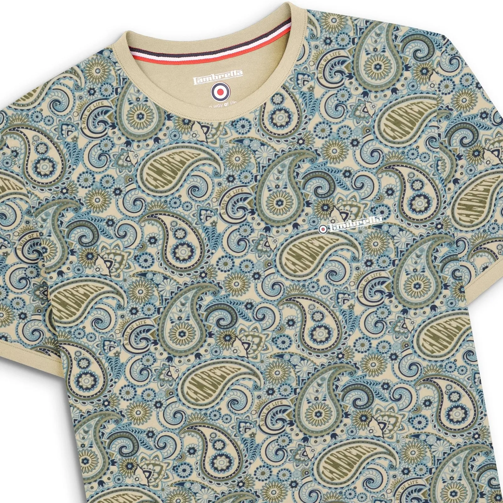 Lambretta Mens Paisley Crew Neck Cotton T-Shirt