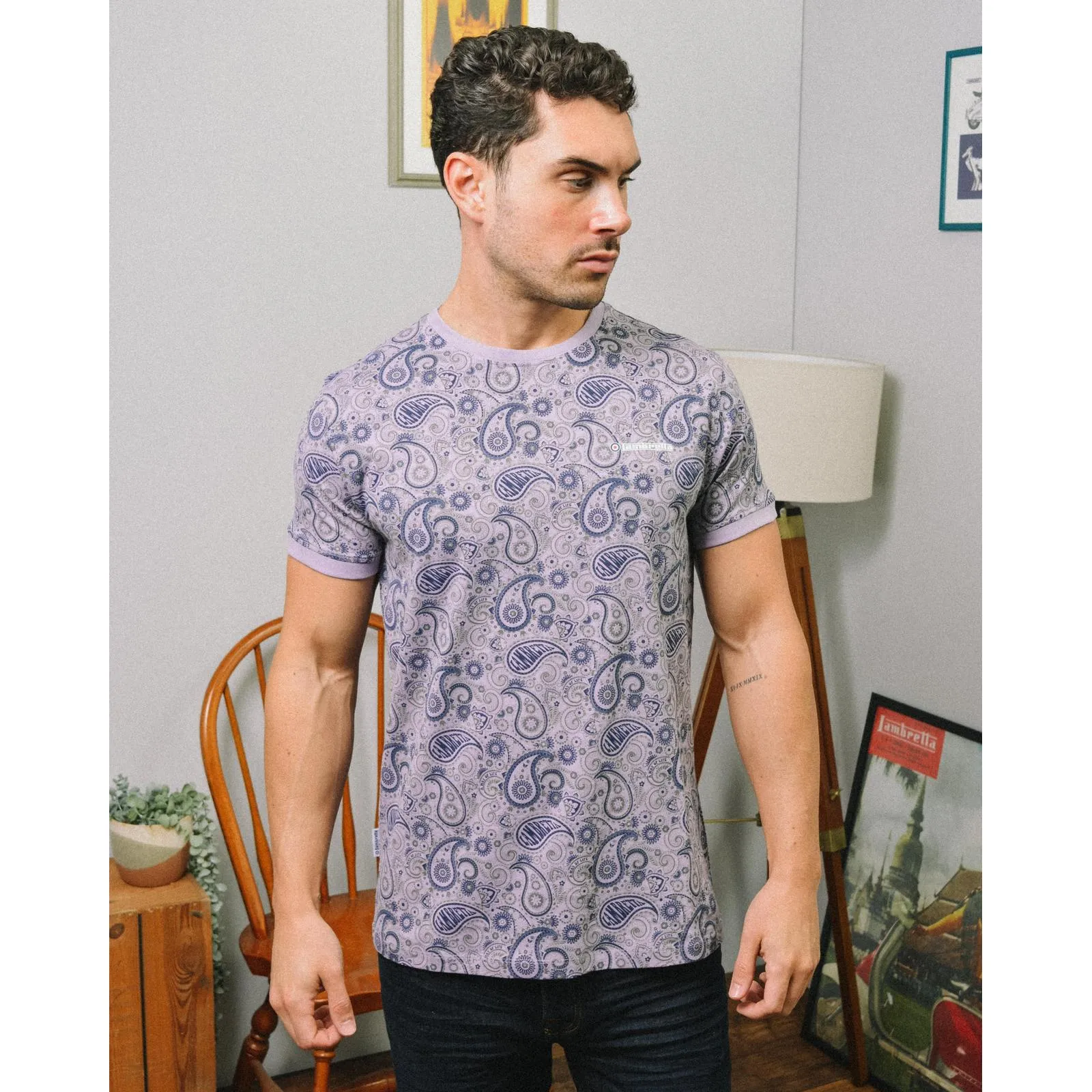 Lambretta Mens Paisley Crew Neck Cotton T-Shirt