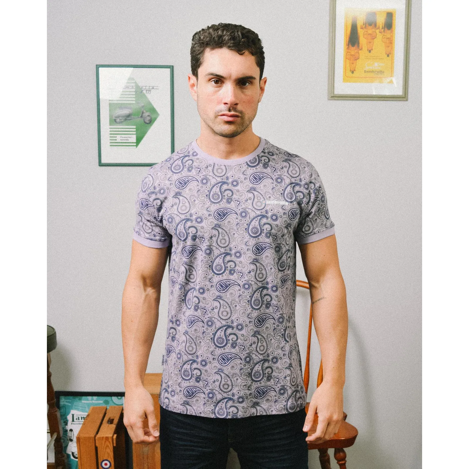 Lambretta Mens Paisley Crew Neck Cotton T-Shirt