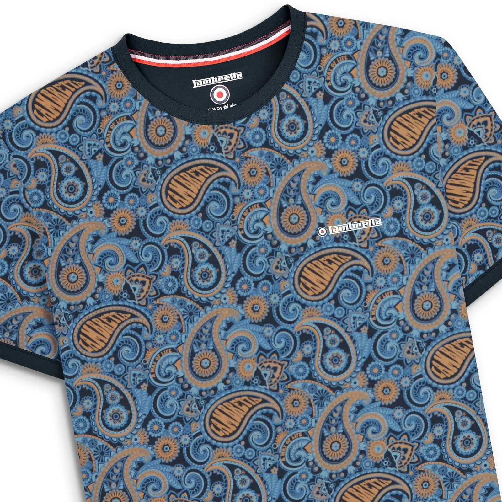Lambretta Mens Paisley Crew Neck Cotton T-Shirt