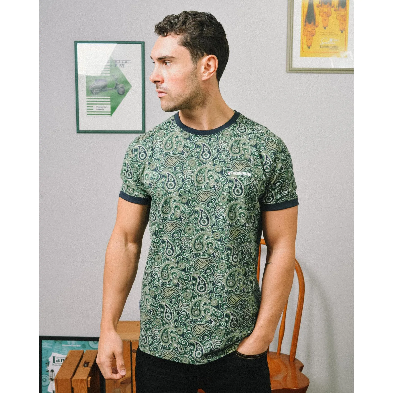 Lambretta Mens Paisley Crew Neck Cotton T-Shirt