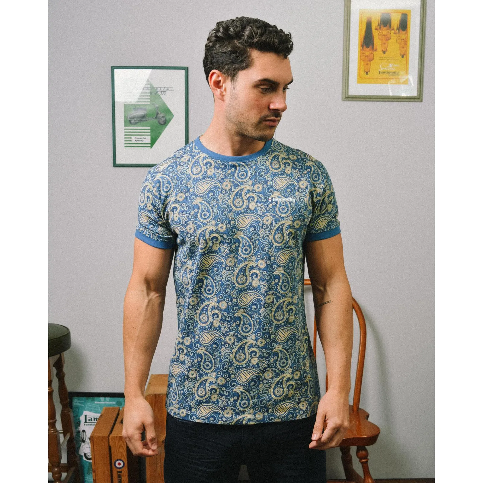 Lambretta Mens Paisley Crew Neck Cotton T-Shirt
