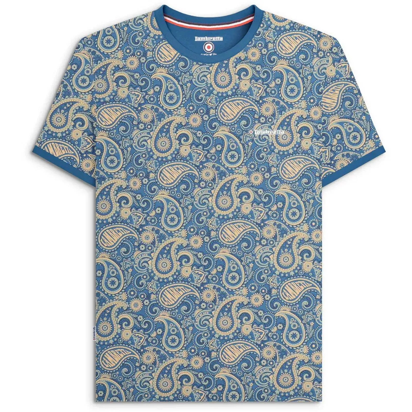 Lambretta Mens Paisley Crew Neck Cotton T-Shirt