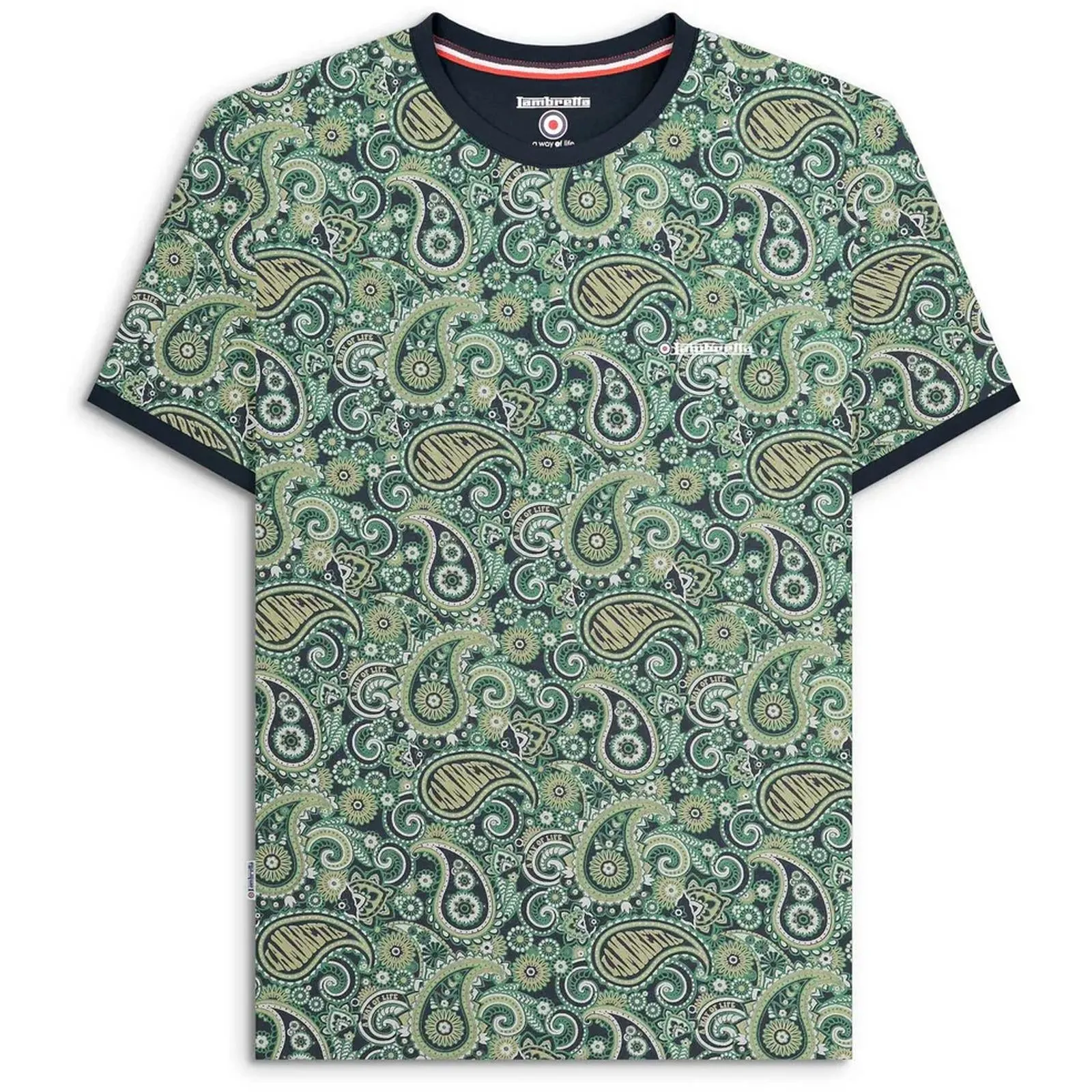 Lambretta Mens Paisley Crew Neck Cotton T-Shirt