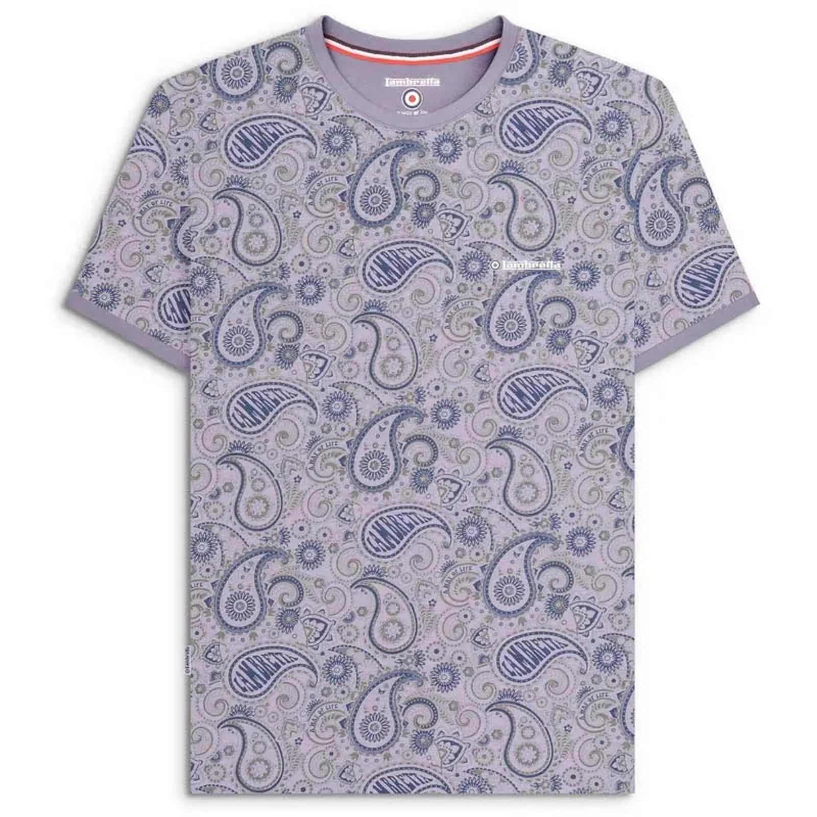 Lambretta Mens Paisley Crew Neck Cotton T-Shirt