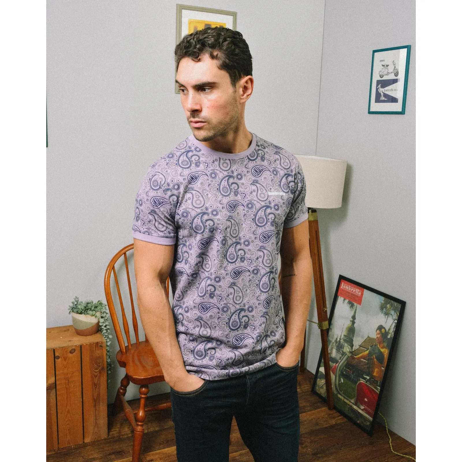 Lambretta Mens Paisley Crew Neck Cotton T-Shirt