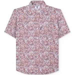 Lambretta Mens Paisley Mod Short Sleeve Button Down Shirt - Rust/White