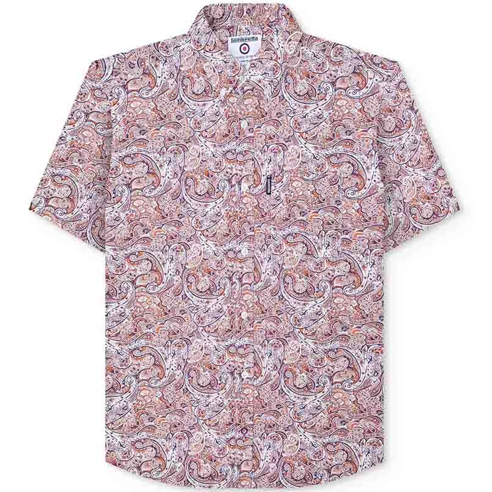 Lambretta Mens Paisley Mod Short Sleeve Button Down Shirt - Rust/White