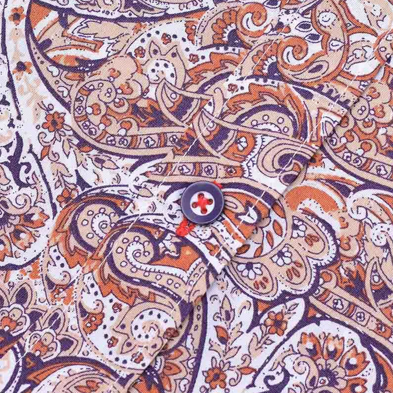 Lambretta Mens Paisley Mod Short Sleeve Button Down Shirt - Rust/White