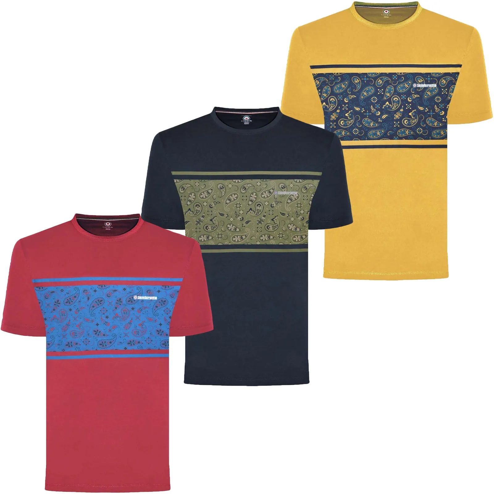 Lambretta Mens Paisley Panel Retro T-Shirt