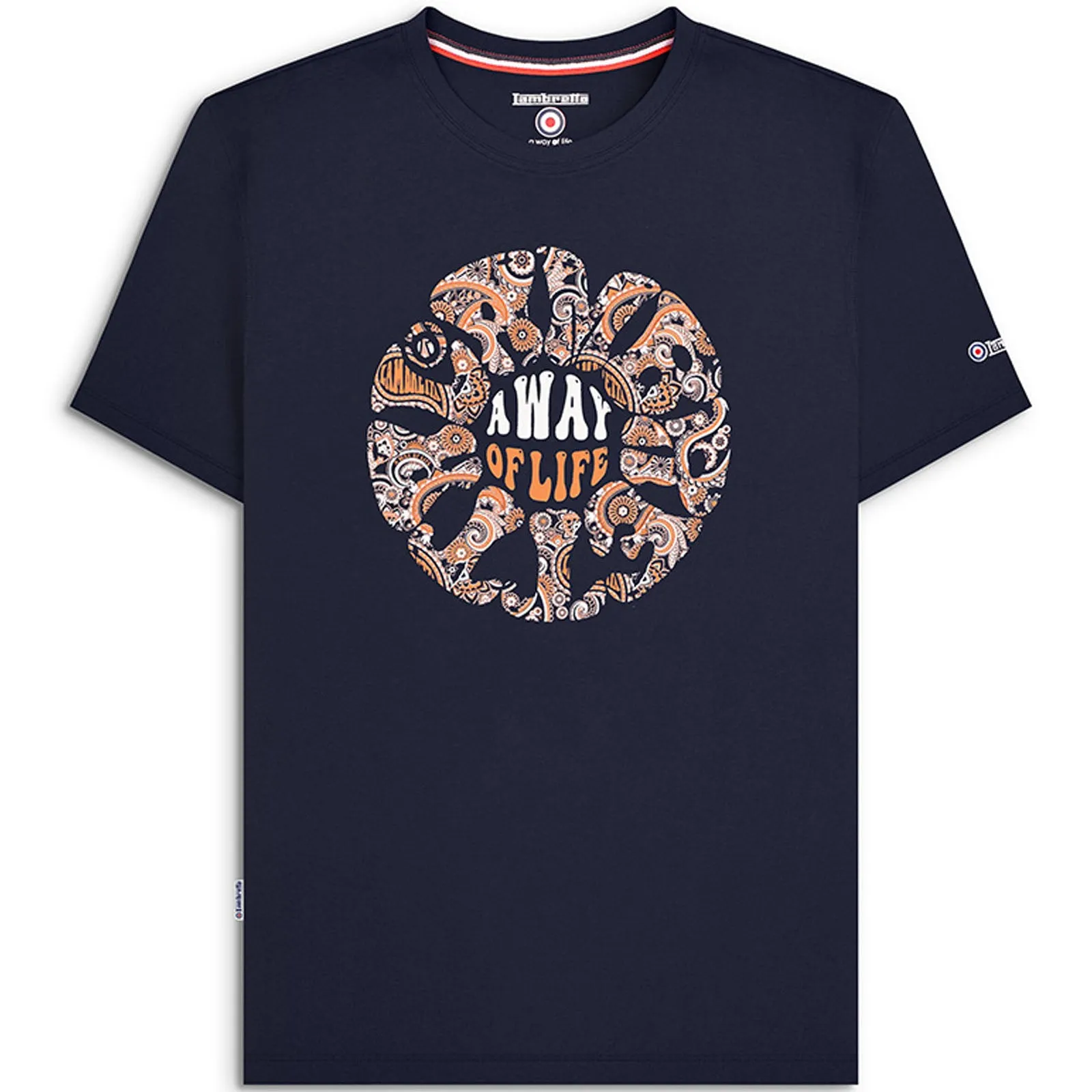 Lambretta Mens Paisley Roundel Short Sleeve Crew Neck T-Shirt