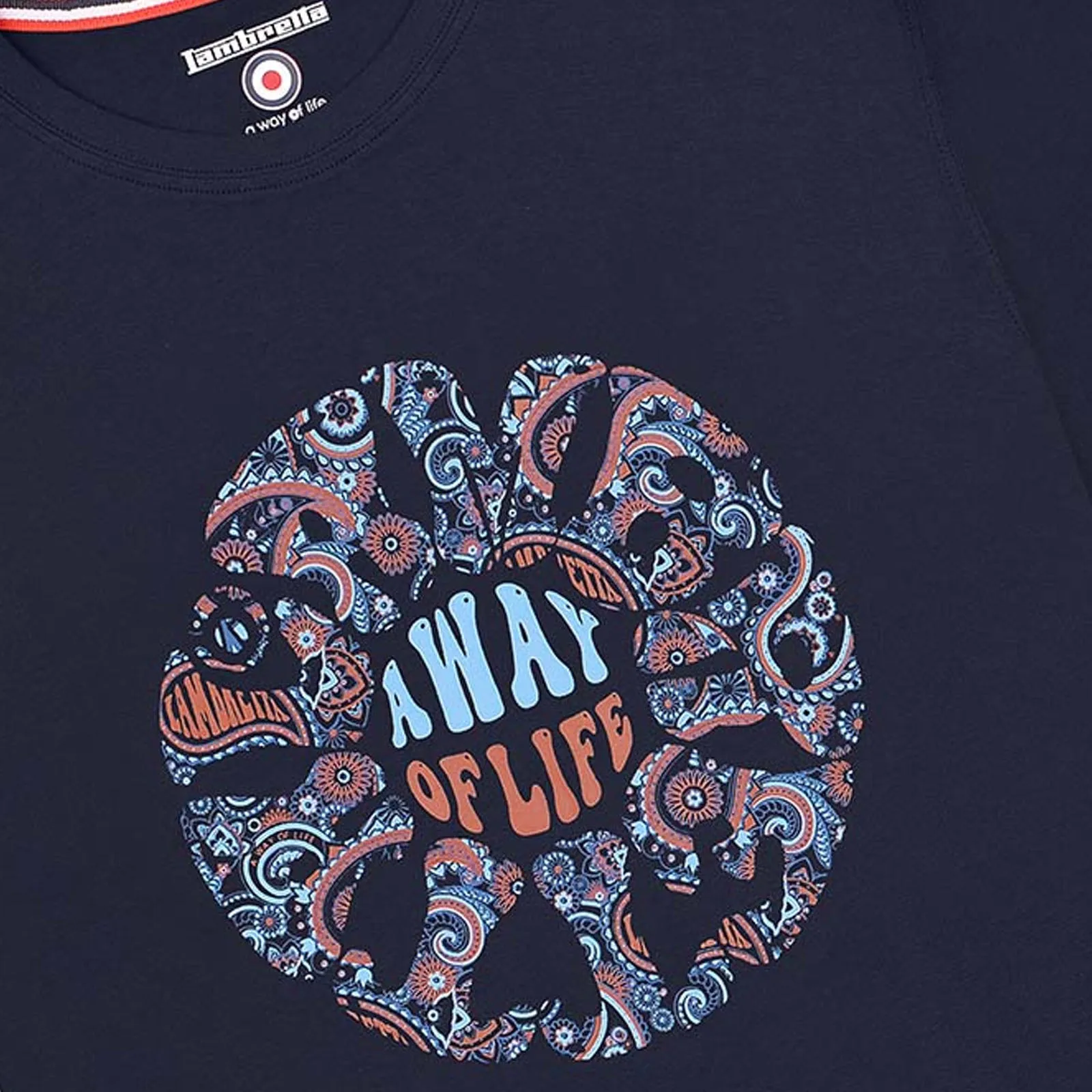 Lambretta Mens Paisley Roundel Short Sleeve Crew Neck T-Shirt